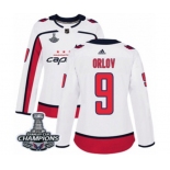 Women Adidas Washington Capitals #9 Dmitry Orlov Authentic White Away 2018 Stanley Cup Final Champions NHL Jersey