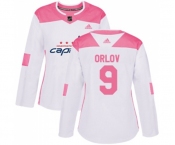 Women Adidas Washington Capitals #9 Dmitry Orlov Authentic White Pink Fashion NHL Jersey