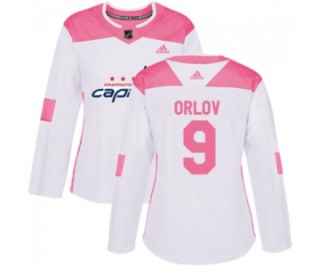 Women Adidas Washington Capitals #9 Dmitry Orlov Authentic White Pink Fashion NHL Jersey