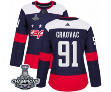 Women Adidas Washington Capitals #91 Tyler Graovac Authentic Navy Blue 2018 Stadium Series 2018 Stanley Cup Final Champions NHL Jersey