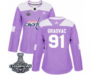 Women Adidas Washington Capitals #91 Tyler Graovac Authentic Purple Fights Cancer Practice 2018 Stanley Cup Final Champions NHL Jersey