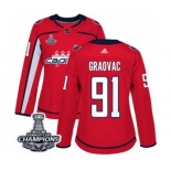 Women Adidas Washington Capitals #91 Tyler Graovac Authentic Red Home 2018 Stanley Cup Final Champions NHL Jersey