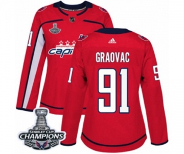 Women Adidas Washington Capitals #91 Tyler Graovac Authentic Red Home 2018 Stanley Cup Final Champions NHL Jersey