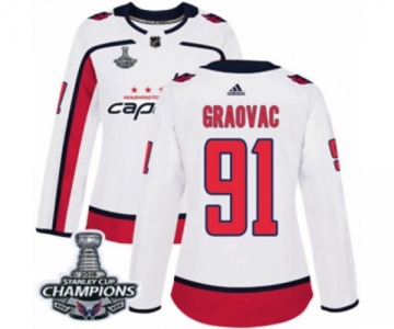 Women Adidas Washington Capitals #91 Tyler Graovac Authentic White Away 2018 Stanley Cup Final Champions NHL Jersey