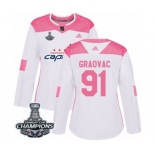 Women Adidas Washington Capitals #91 Tyler Graovac Authentic White Pink Fashion 2018 Stanley Cup Final Champions NHL Jersey