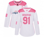 Women Adidas Washington Capitals #91 Tyler Graovac Authentic White Pink Fashion NHL Jersey