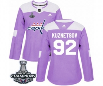 Women Adidas Washington Capitals #92 Evgeny Kuznetsov Authentic Purple Fights Cancer Practice 2018 Stanley Cup Final Champions NHL Jersey