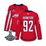 Women Adidas Washington Capitals #92 Evgeny Kuznetsov Authentic Red Home 2018 Stanley Cup Final Champions NHL Jersey