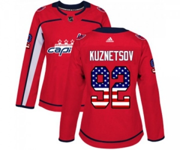 Women Adidas Washington Capitals #92 Evgeny Kuznetsov Authentic Red USA Flag Fashion NHL Jersey