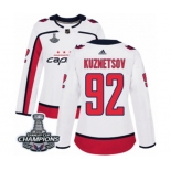 Women Adidas Washington Capitals #92 Evgeny Kuznetsov Authentic White Away 2018 Stanley Cup Final Champions NHL Jersey