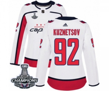 Women Adidas Washington Capitals #92 Evgeny Kuznetsov Authentic White Away 2018 Stanley Cup Final Champions NHL Jersey