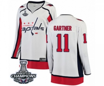 Women Washington Capitals #11 Mike Gartner Fanatics Branded White Away Breakaway 2018 Stanley Cup Final Champions NHL Jersey