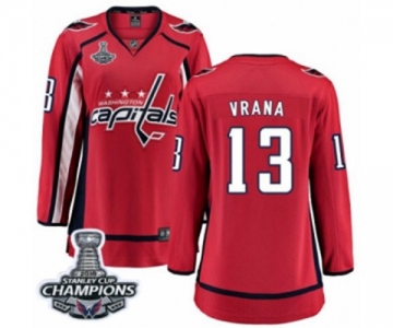 Women Washington Capitals #13 Jakub Vrana Fanatics Branded Red Home Breakaway 2018 Stanley Cup Final Champions NHL Jersey