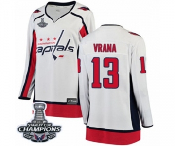 Women Washington Capitals #13 Jakub Vrana Fanatics Branded White Away Breakaway 2018 Stanley Cup Final Champions NHL Jersey