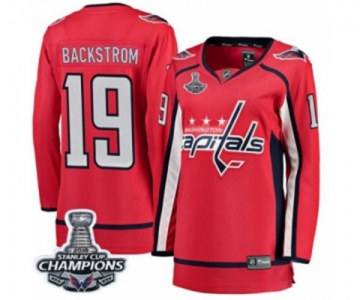 Women Washington Capitals #19 Nicklas Backstrom Fanatics Branded Red Home Breakaway 2018 Stanley Cup Final Champions NHL Jersey