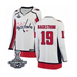 Women Washington Capitals #19 Nicklas Backstrom Fanatics Branded White Away Breakaway 2018 Stanley Cup Final Champions NHL Jersey