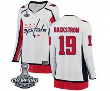 Women Washington Capitals #19 Nicklas Backstrom Fanatics Branded White Away Breakaway 2018 Stanley Cup Final Champions NHL Jersey