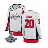 Women Washington Capitals #20 Lars Eller Fanatics Branded White Away Breakaway 2018 Stanley Cup Final Champions NHL Jersey