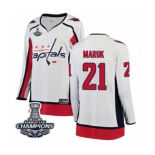 Women Washington Capitals #21 Dennis Maruk Fanatics Branded White Away Breakaway 2018 Stanley Cup Final Champions NHL Jersey