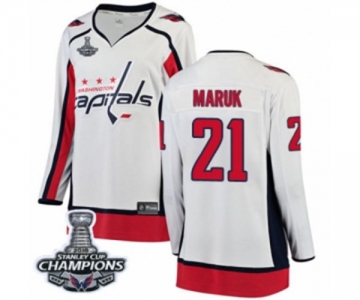 Women Washington Capitals #21 Dennis Maruk Fanatics Branded White Away Breakaway 2018 Stanley Cup Final Champions NHL Jersey