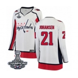 Women Washington Capitals #21 Lucas Johansen Fanatics Branded White Away Breakaway 2018 Stanley Cup Final Champions NHL Jersey