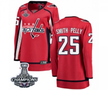 Women Washington Capitals #25 Devante Smith-Pelly Fanatics Branded Red Home Breakaway 2018 Stanley Cup Final Champions NHL Jersey