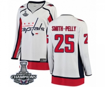 Women Washington Capitals #25 Devante Smith-Pelly Fanatics Branded White Away Breakaway 2018 Stanley Cup Final Champions NHL Jersey