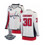 Women Washington Capitals #30 Ilya Samsonov Fanatics Branded White Away Breakaway 2018 Stanley Cup Final Champions NHL Jersey