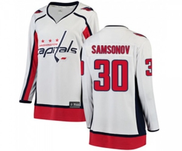 Women Washington Capitals #30 Ilya Samsonov Fanatics Branded White Away Breakaway NHL Jersey