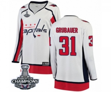 Women Washington Capitals #31 Philipp Grubauer Fanatics Branded White Away Breakaway 2018 Stanley Cup Final Champions NHL Jersey