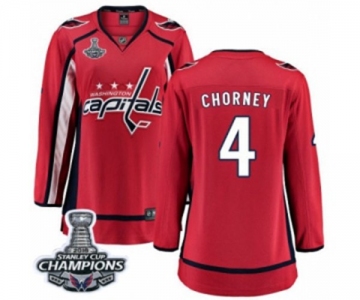 Women Washington Capitals #4 Taylor Chorney Fanatics Branded Red Home Breakaway 2018 Stanley Cup Final Champions NHL Jersey