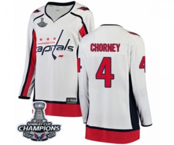 Women Washington Capitals #4 Taylor Chorney Fanatics Branded White Away Breakaway 2018 Stanley Cup Final Champions NHL Jersey