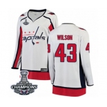 Women Washington Capitals #43 Tom Wilson Fanatics Branded White Away Breakaway 2018 Stanley Cup Final Champions NHL Jersey