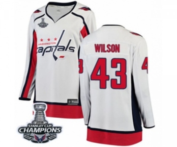 Women Washington Capitals #43 Tom Wilson Fanatics Branded White Away Breakaway 2018 Stanley Cup Final Champions NHL Jersey