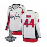 Women Washington Capitals #44 Brooks Orpik Fanatics Branded White Away Breakaway 2018 Stanley Cup Final Champions NHL Jersey