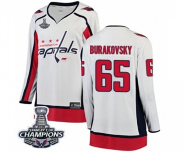 Women Washington Capitals #65 Andre Burakovsky Fanatics Branded White Away Breakaway 2018 Stanley Cup Final Champions NHL Jersey