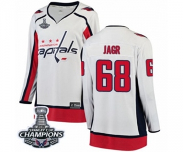 Women Washington Capitals #68 Jaromir Jagr Fanatics Branded White Away Breakaway 2018 Stanley Cup Final Champions NHL Jersey