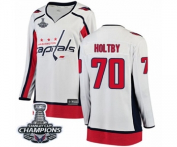 Women Washington Capitals #70 Braden Holtby Fanatics Branded White Away Breakaway 2018 Stanley Cup Final Champions NHL Jersey