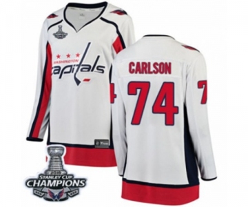 Women Washington Capitals #74 John Carlson Fanatics Branded White Away Breakaway 2018 Stanley Cup Final Champions NHL Jersey