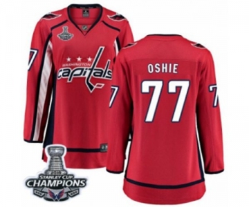 Women Washington Capitals #77 T.J. Oshie Fanatics Branded Red Home Breakaway 2018 Stanley Cup Final Champions NHL Jersey