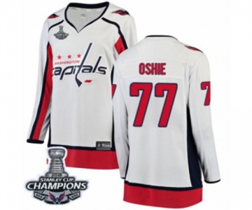 Women Washington Capitals #77 T.J. Oshie Fanatics Branded White Away Breakaway 2018 Stanley Cup Final Champions NHL Jersey