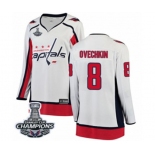 Women Washington Capitals #8 Alex Ovechkin Fanatics Branded White Away Breakaway 2018 Stanley Cup Final Champions NHL Jersey