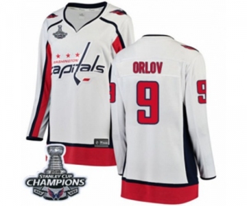 Women Washington Capitals #9 Dmitry Orlov Fanatics Branded White Away Breakaway 2018 Stanley Cup Final Champions NHL Jersey