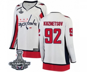 Women Washington Capitals #92 Evgeny Kuznetsov Fanatics Branded White Away Breakaway 2018 Stanley Cup Final Champions NHL Jersey