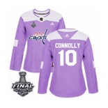 Women's Adidas Washington Capitals #10 Brett Connolly Authentic Purple Fights Cancer Practice 2018 Stanley Cup Final NHL Jersey