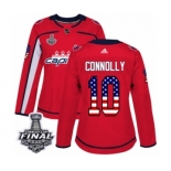 Women's Adidas Washington Capitals #10 Brett Connolly Authentic Red USA Flag Fashion 2018 Stanley Cup Final NHL Jersey