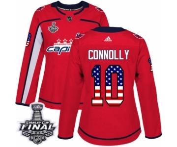 Women's Adidas Washington Capitals #10 Brett Connolly Authentic Red USA Flag Fashion 2018 Stanley Cup Final NHL Jersey