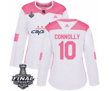 Women's Adidas Washington Capitals #10 Brett Connolly Authentic White Pink Fashion 2018 Stanley Cup Final NHL Jersey