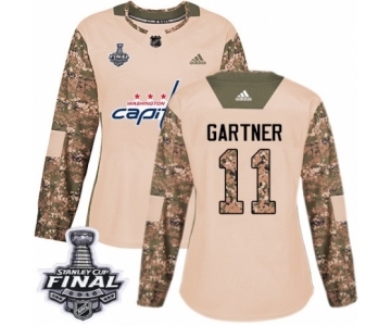 Women's Adidas Washington Capitals #11 Mike Gartner Authentic Camo Veterans Day Practice 2018 Stanley Cup Final NHL Jersey