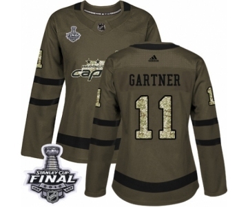 Women's Adidas Washington Capitals #11 Mike Gartner Authentic Green Salute to Service 2018 Stanley Cup Final NHL Jersey